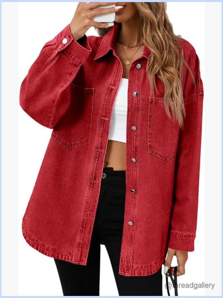 Oversized Denim Shirt Jacket Button Down Long Sleeve